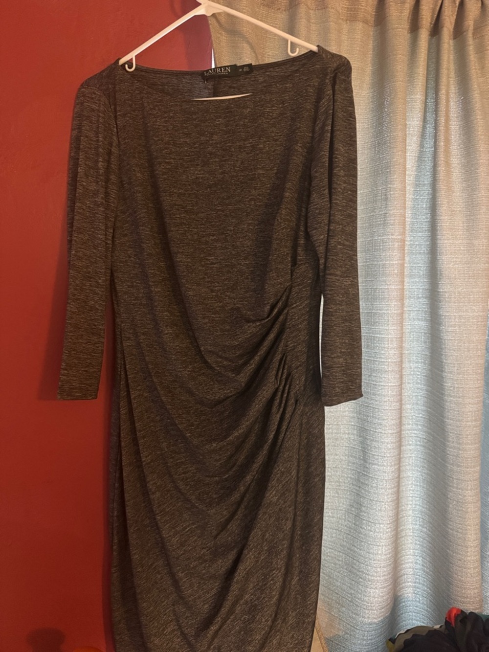 Lauren Ralph Lauren Charcoal Long-Sleeve Ruched Sheath Dress